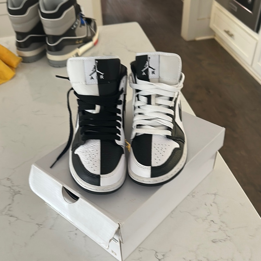Jordan Black and White High-Top Sneakers with Leather Panels